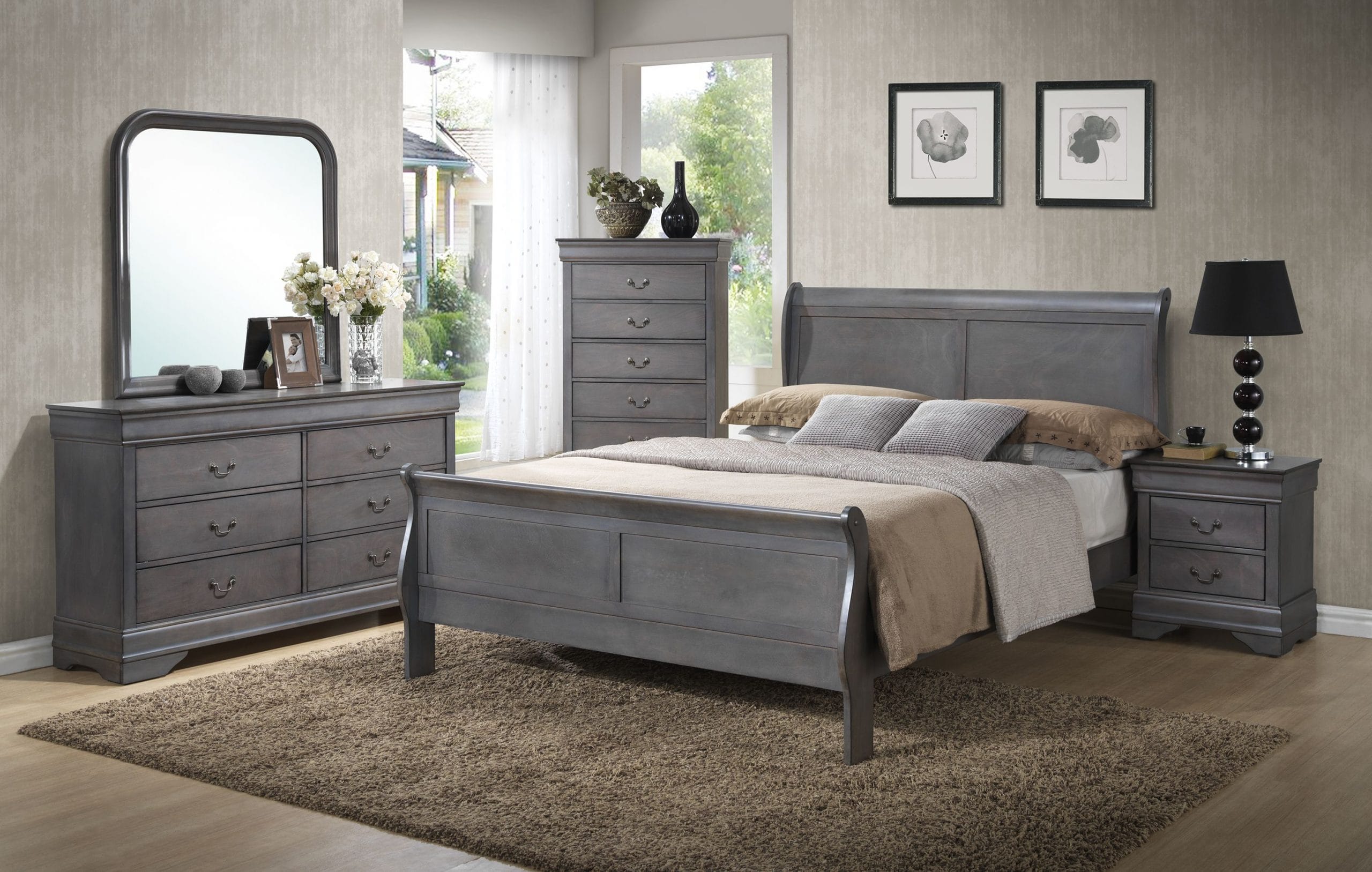 Louis Phillip Grey Bedroom Set