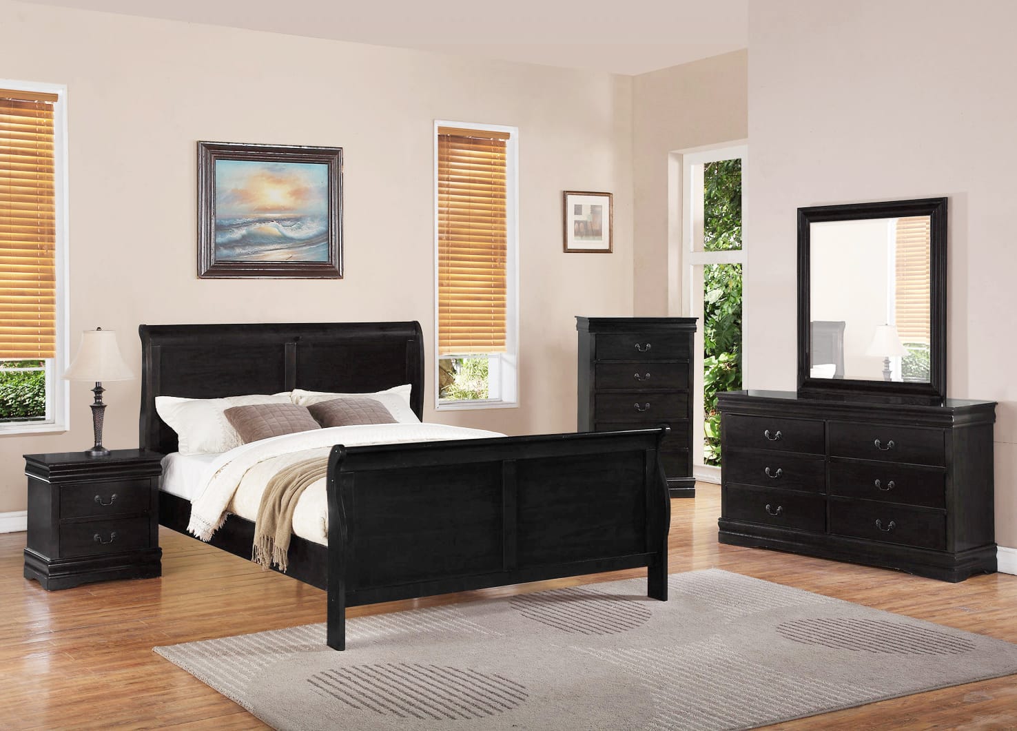 Louis Phillip Black Bedroom Set
