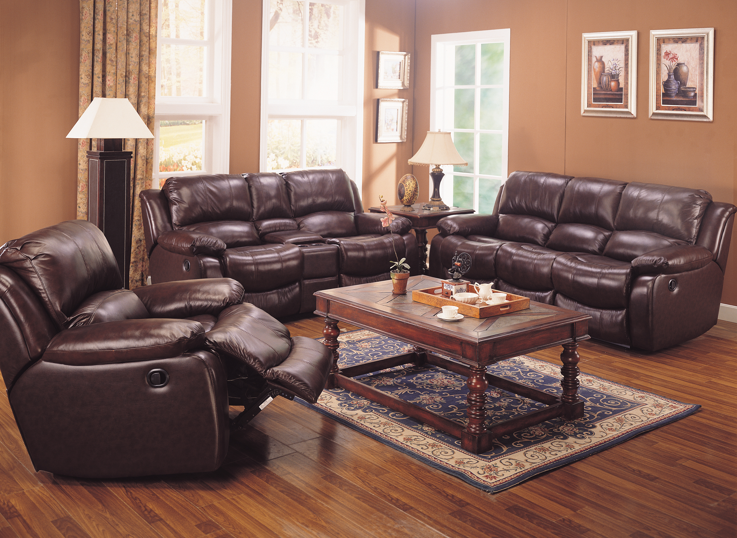 Lima Real Leather Match Sofa Set