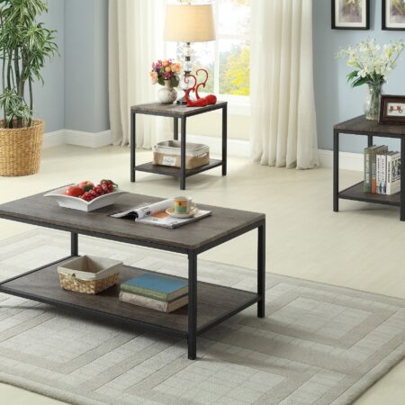 Industrial-Style Coffee Table Set with Metal Frame