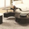 Espresso Glass Top Coffee Table with 2 White Stools