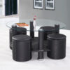 Glass Top Coffee Table with 4 Black Stools