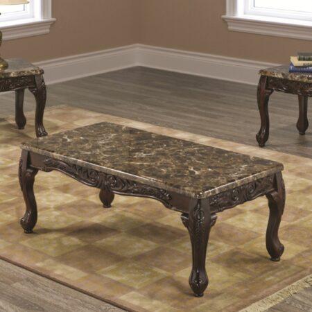Walnut Coffee Table Set with Marble Tops