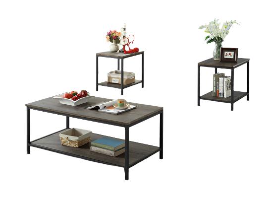 Industrial-Style Coffee Table Set with Metal Frame