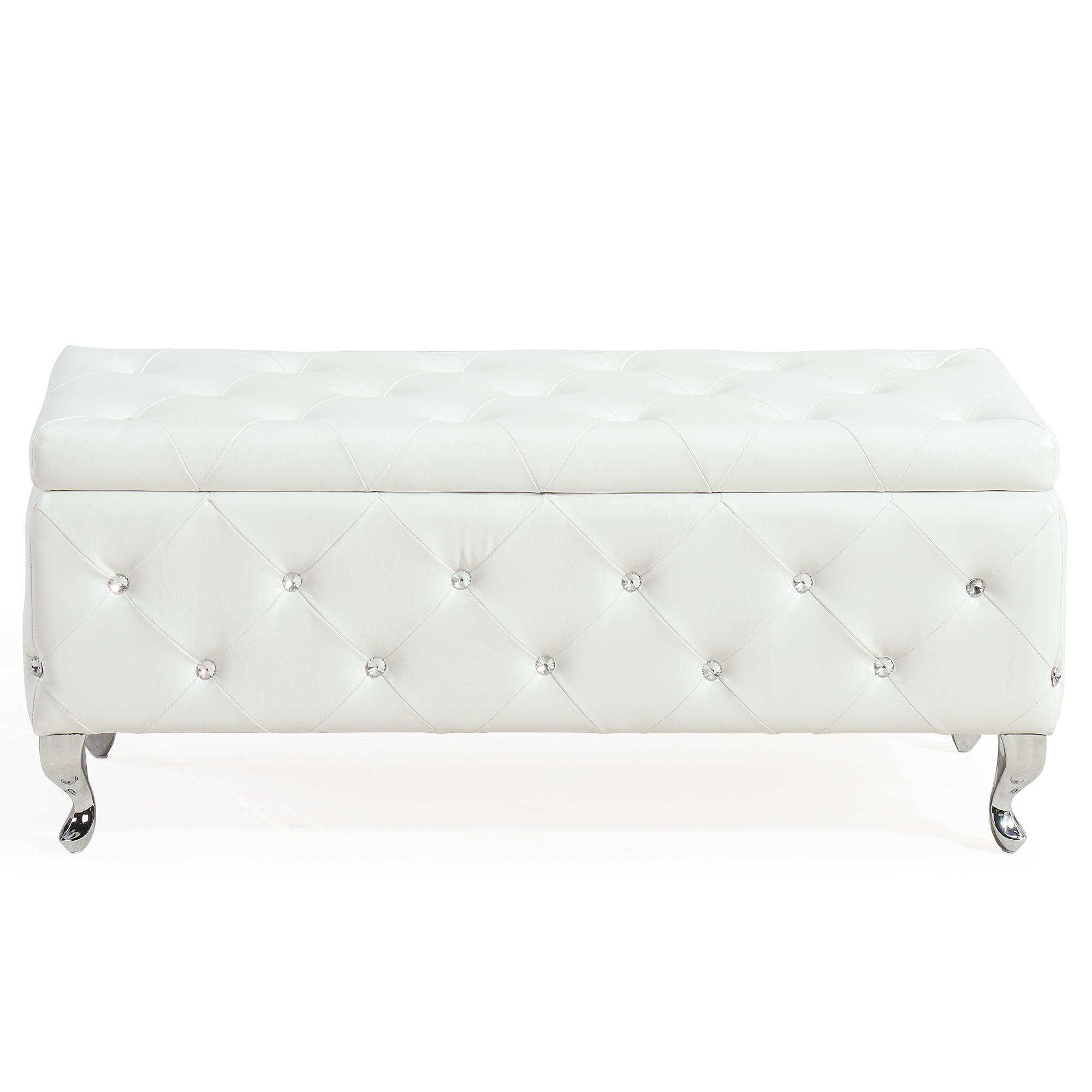 Worldwide Monique Rectangular Storage Ottoman in White - Image 4