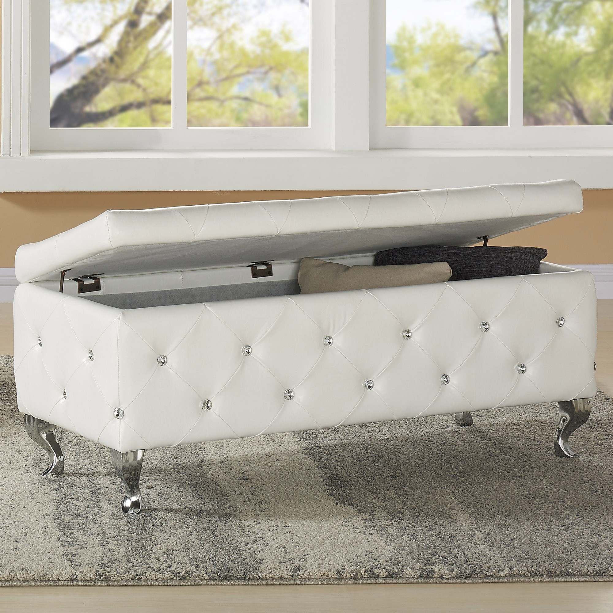Worldwide Monique Rectangular Storage Ottoman in White - Image 2