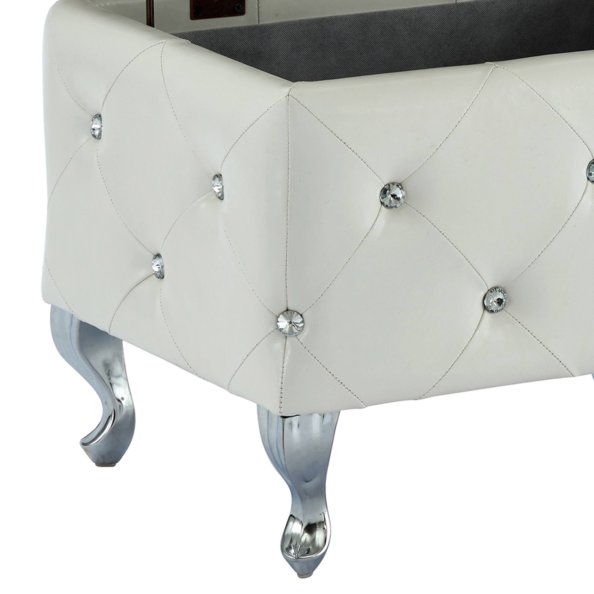 Worldwide Monique Rectangular Storage Ottoman in White - Image 7