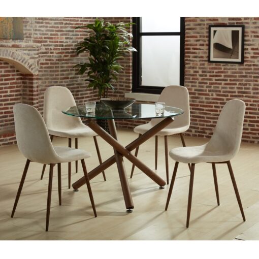 Worldwide Rocca/Lyna 5pc Dining Set, Walnut/Beige