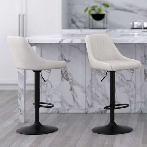 Alternative view of Kron Adjustable Height Air-Lift Swivel Stool, Set of 2, in Beige Fabric