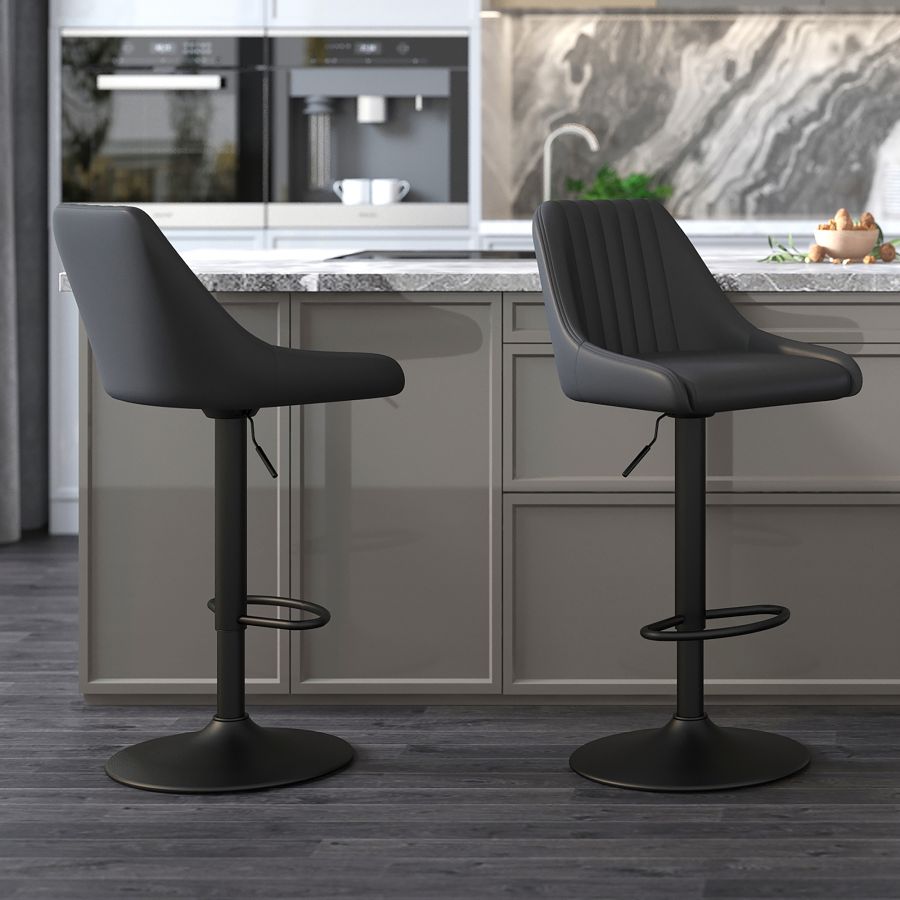 Kron Adjustable Height Air-Lift Swivel Stool, Set of 2, in Black Faux Leather - Image 2