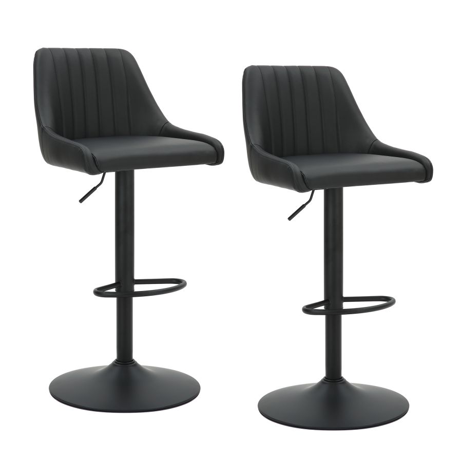 Kron Adjustable Height Air-Lift Swivel Stool, Set of 2, in Black Faux Leather - Image 4