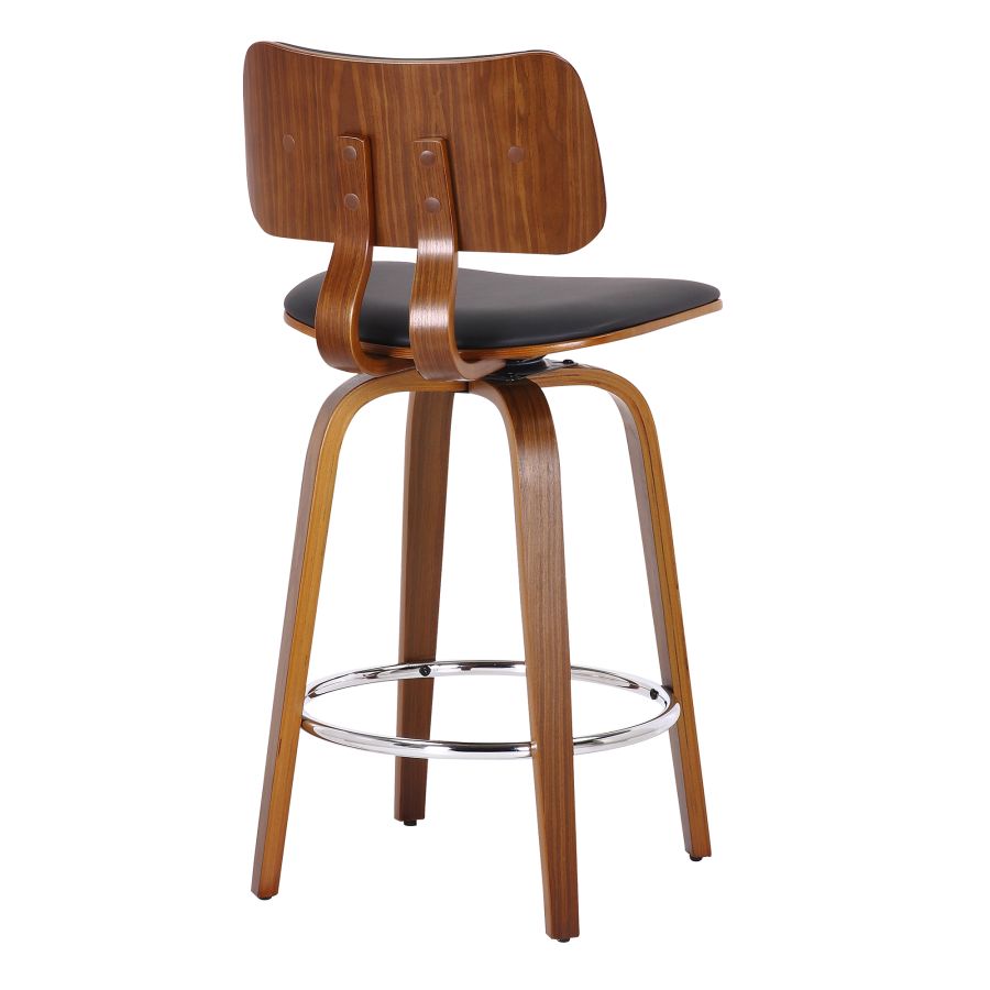 Zuni 26" Counter Stool with Swivel in Black Faux Leather and Walnut - Image 8