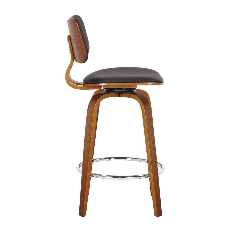Zuni 26" Counter Stool with Swivel in Black Faux Leather and Walnut - Image 7