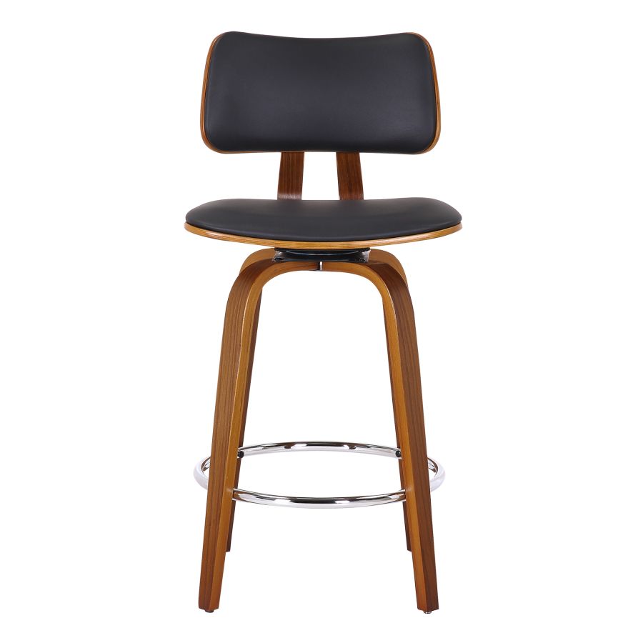 Zuni 26" Counter Stool with Swivel in Black Faux Leather and Walnut - Image 6