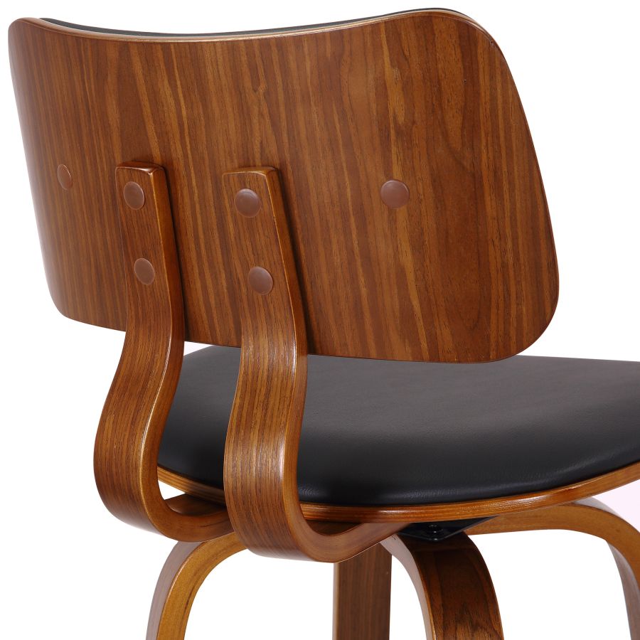 Zuni 26" Counter Stool with Swivel in Black Faux Leather and Walnut - Image 5