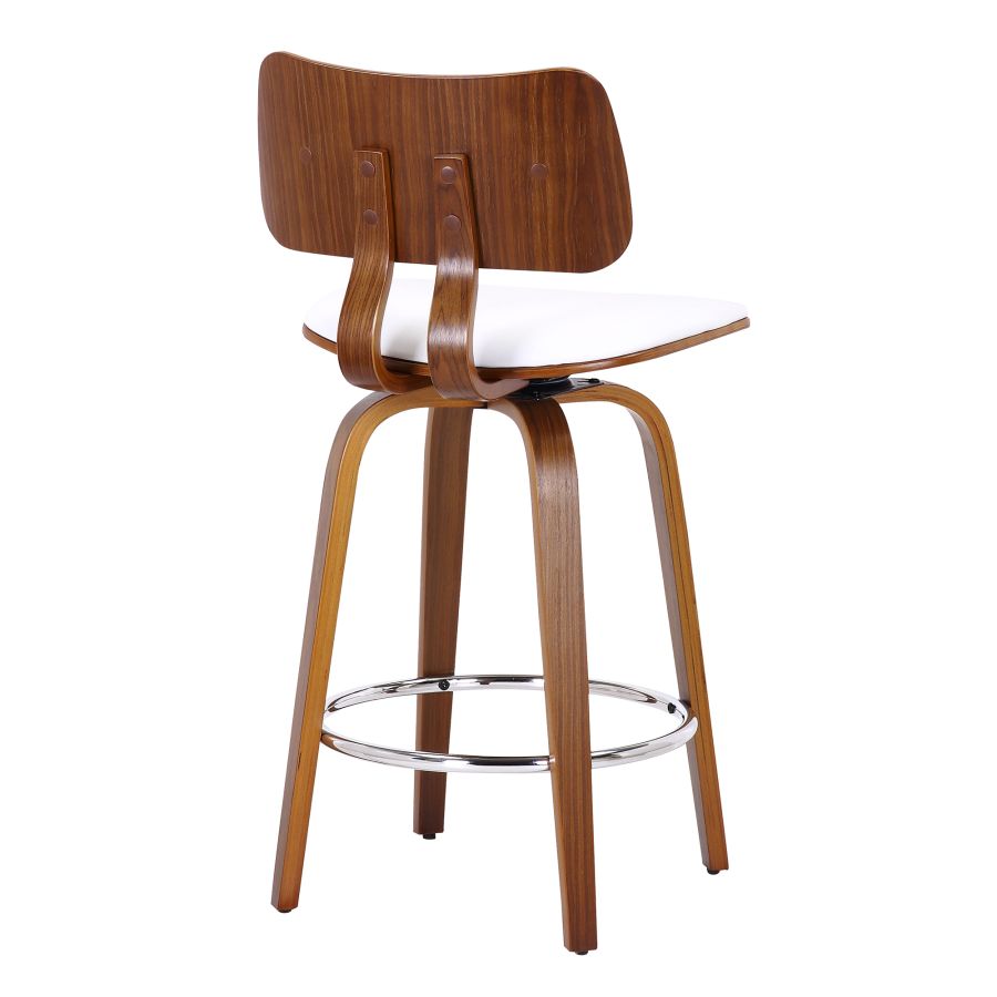 Zuni 26" Counter Stool with Swivel in White Faux Leather and Walnut - Image 8