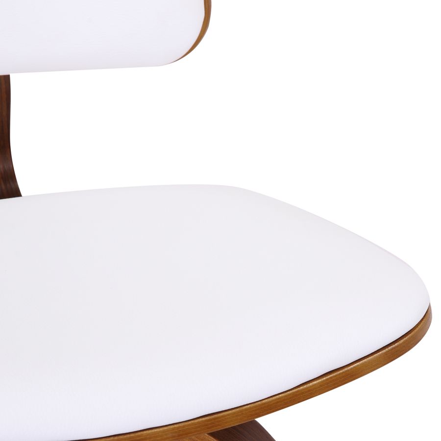 Zuni 26" Counter Stool with Swivel in White Faux Leather and Walnut - Image 3