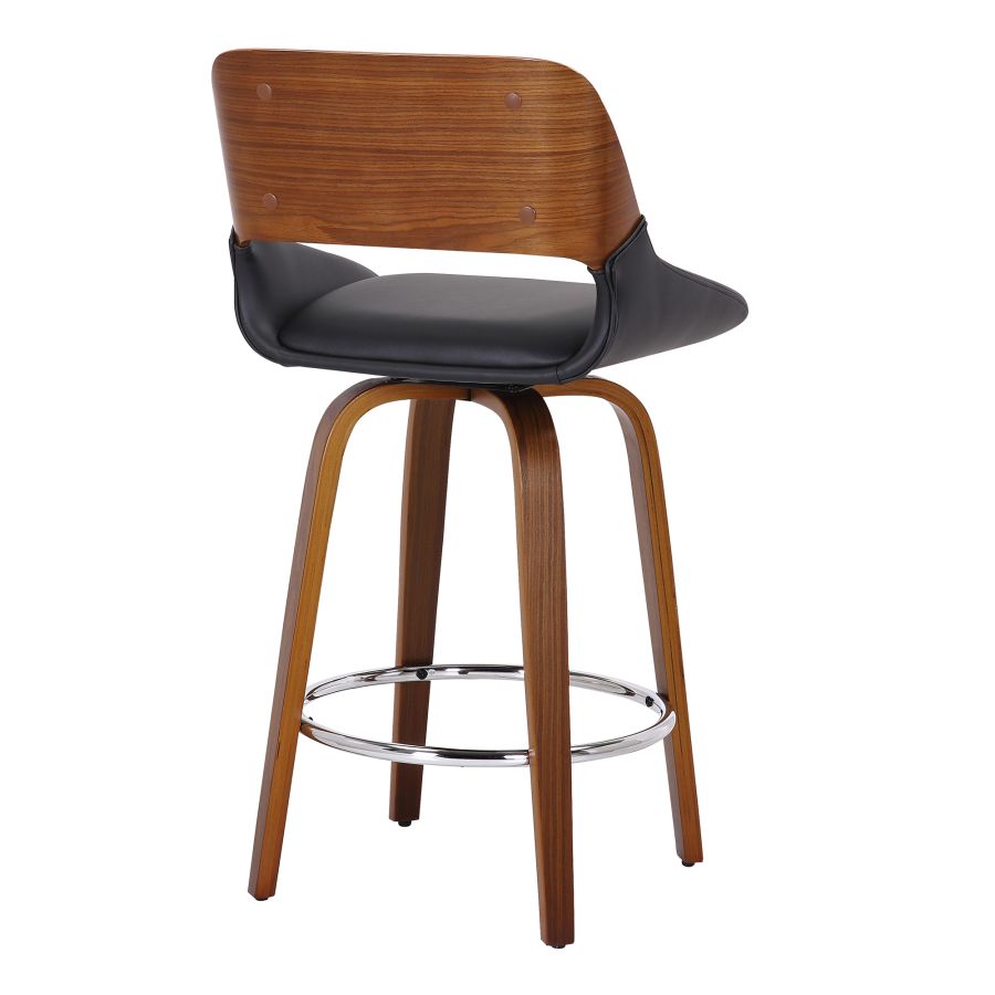 Hudson 26" Counter Stool with Swivel in Black Faux Leather and Walnut - Image 7