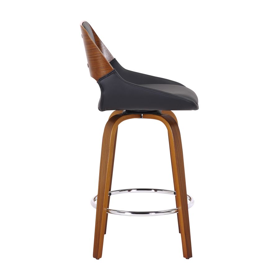 Hudson 26" Counter Stool with Swivel in Black Faux Leather and Walnut - Image 6