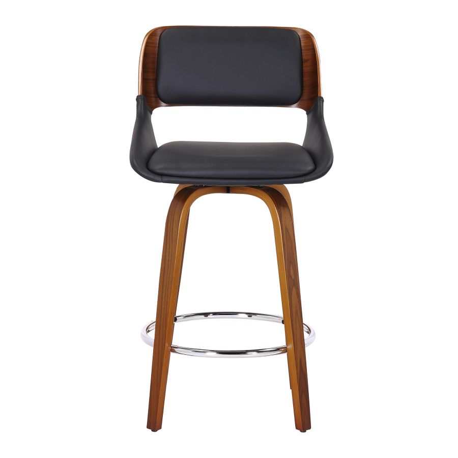 Hudson 26" Counter Stool with Swivel in Black Faux Leather and Walnut - Image 5