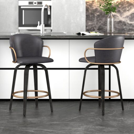 Alternative view of Lawson 26" Counter Stool, Set of 2, with Swivel in Vintage Charcoal, Black and Aged Gold