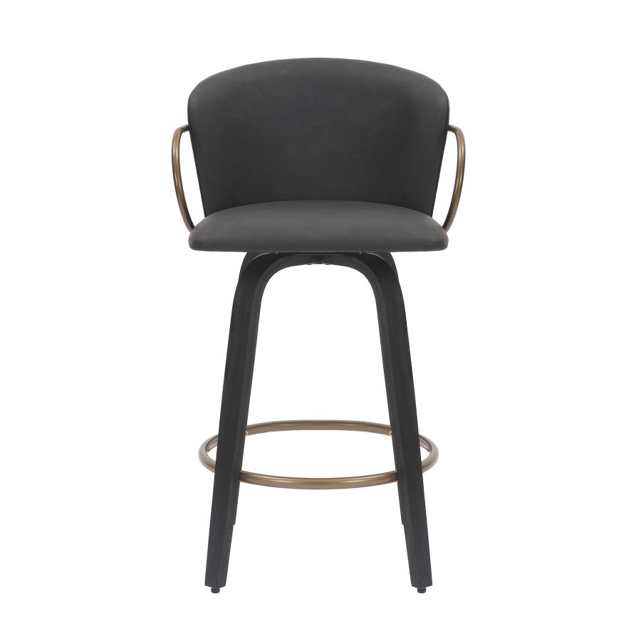 Lawson 26" Counter Stool, Set of 2, with Swivel in Vintage Charcoal, Black and Aged Gold - Image 6