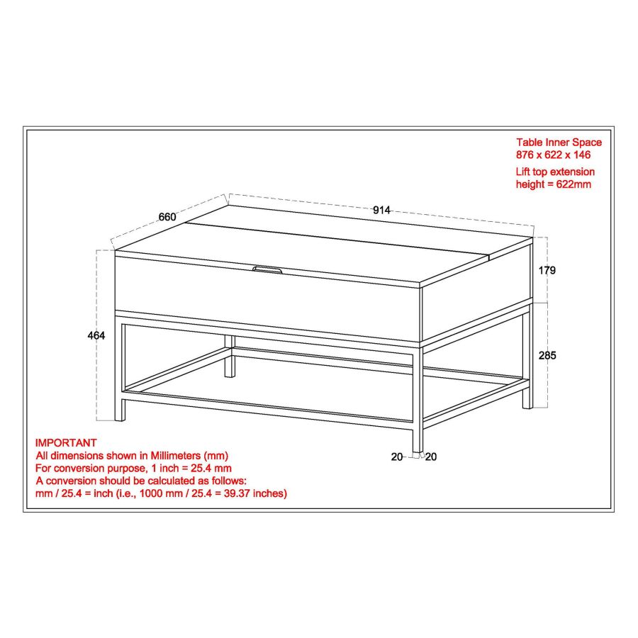 Ojas Lift-Top Coffee Table In Natural Burnt And Black - Image 3