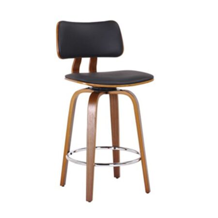 Zuni 26" Counter Stool with Swivel in Black Faux Leather and Walnut