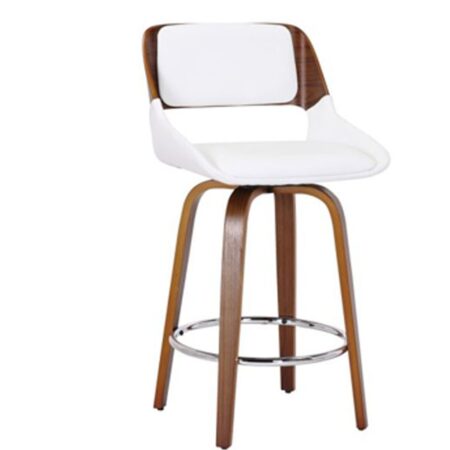 Hudson 26" Counter Stool with Swivel in White Faux Leather and Walnut