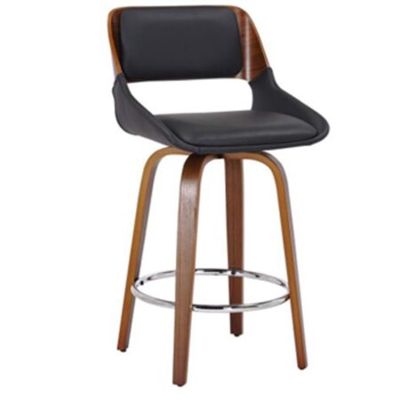 Hudson 26" Counter Stool with Swivel in Black Faux Leather and Walnut