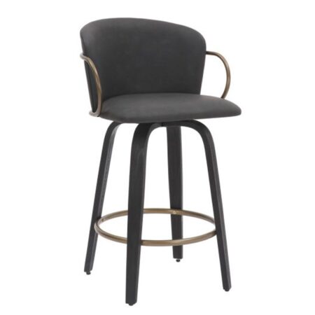 Lawson 26" Counter Stool, Set of 2, with Swivel in Vintage Charcoal, Black and Aged Gold