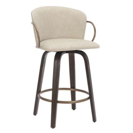 Lawson 26" Counter Stool, Set of 2, with Swivel in Vintage Ivory, Brown and Aged Gold