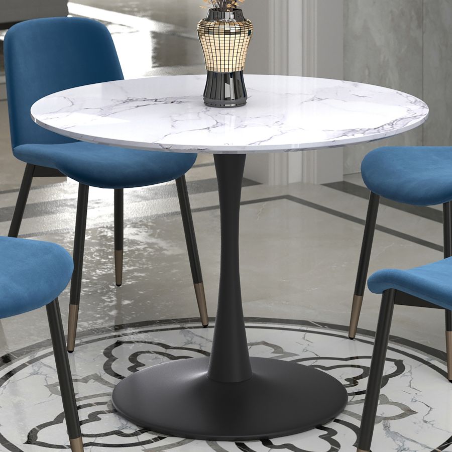 Zilo 40 Inch Round Dining Table In White Faux Marble And Black - Image 5