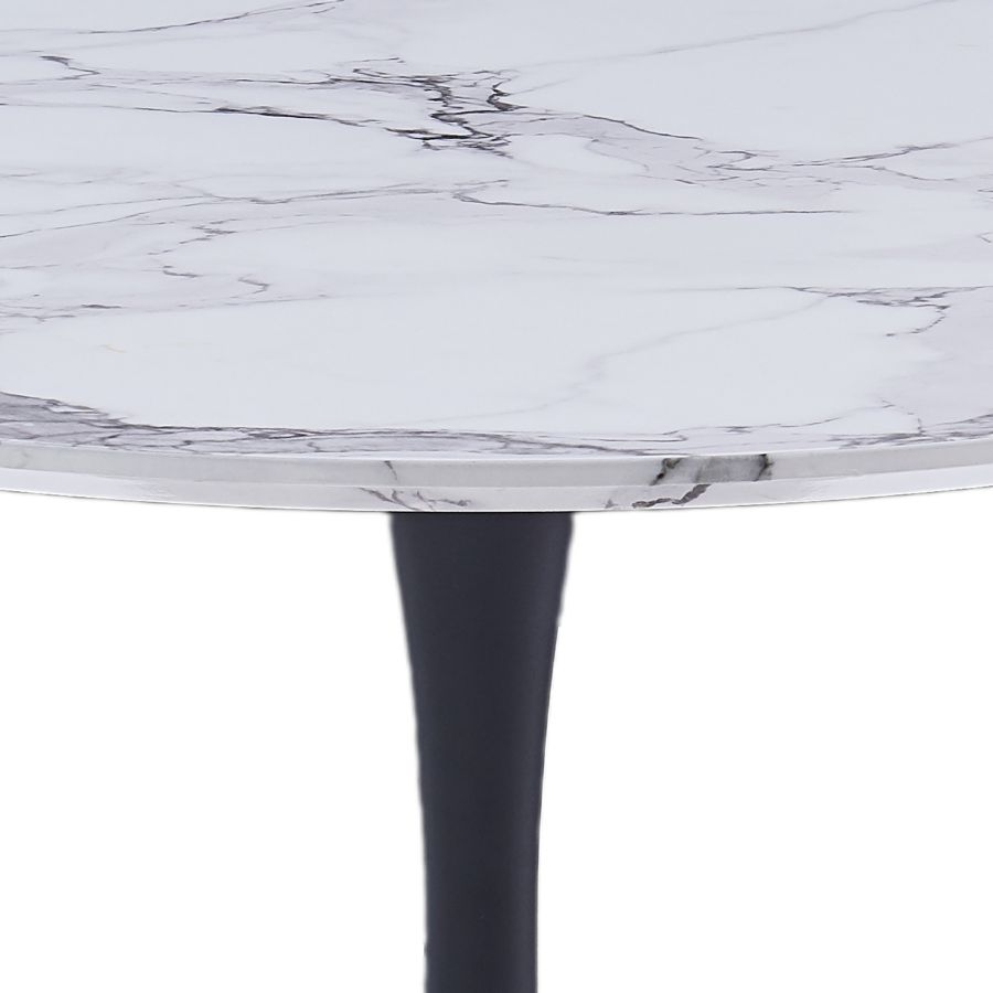 Zilo 40 Inch Round Dining Table In White Faux Marble And Black - Image 8