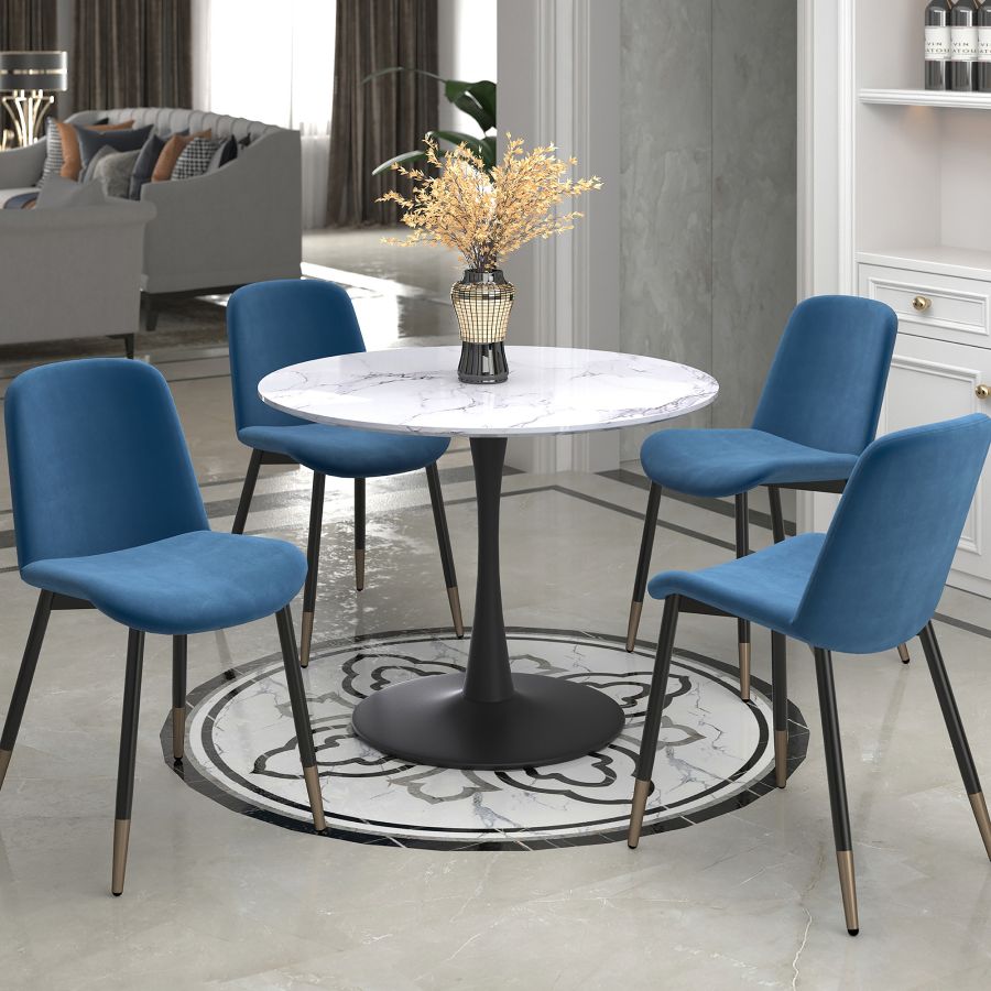 Zilo 40 Inch Round Dining Table In White Faux Marble And Black - Image 6