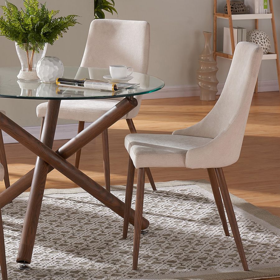 Cora Fabric Side Chair, Set Of 2 In Beige And Walnut - Image 6