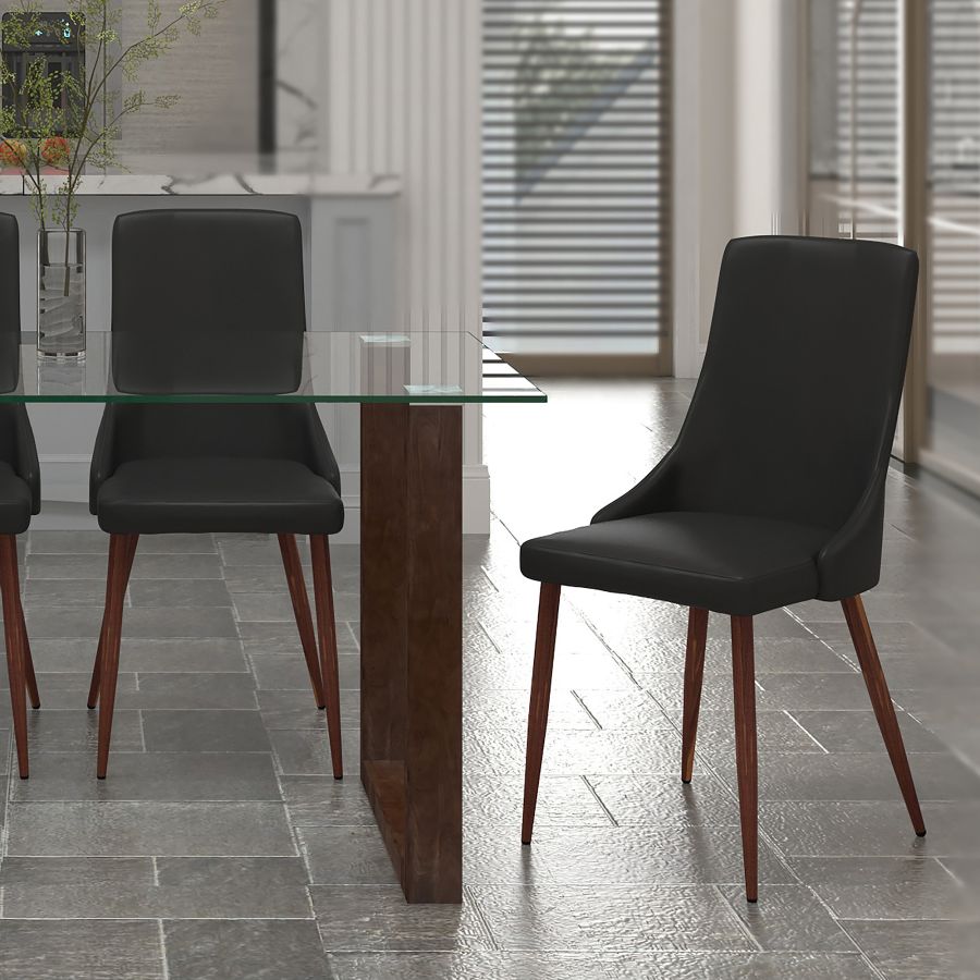 Cora Faux Leather Side Chair, Set of 2 in Black and Walnut - Image 5