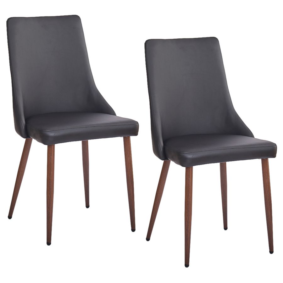 Cora Faux Leather Side Chair, Set of 2 in Black and Walnut - Image 3