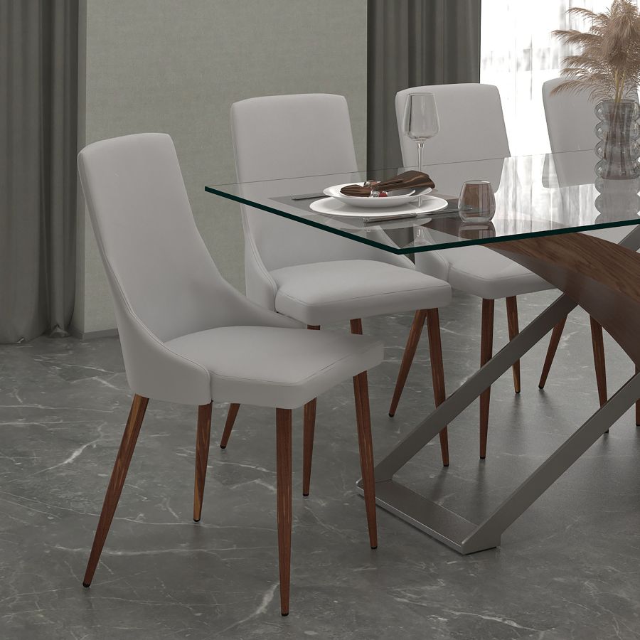 Cora Faux Leather Side Chair, Set Of 2 In Light Grey And Walnut - Image 5