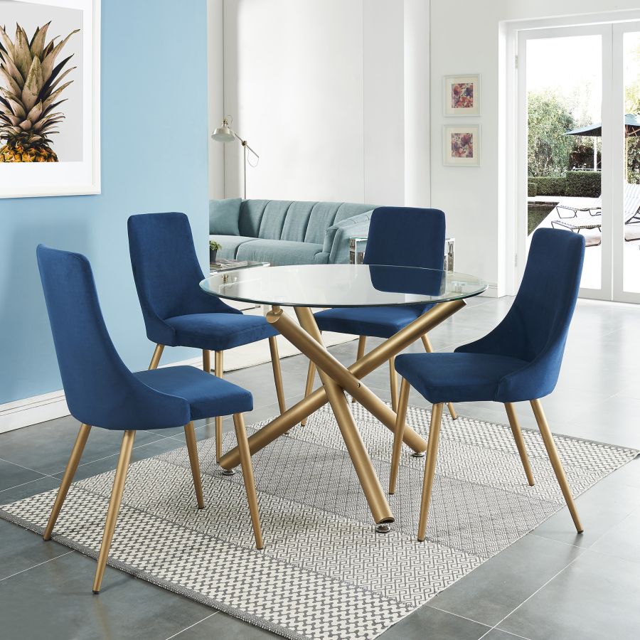 Carmilla Side Chair, Set Of 2 In Blue And Aged Gold - Image 4
