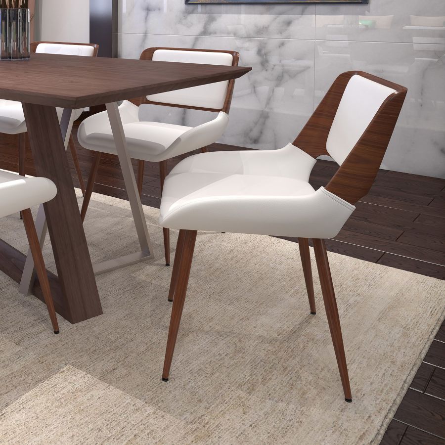 Hudson Side Chair In White Faux Leather And Walnut - Image 4