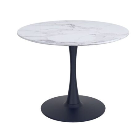 Zilo 40 Inch Round Dining Table In White Faux Marble And Black