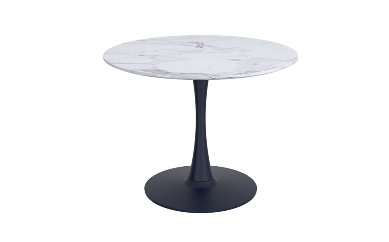 Zilo 40 Inch Round Dining Table In White Faux Marble And Black