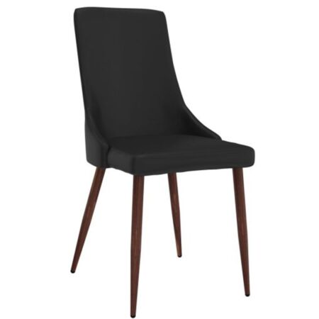 Cora Faux Leather Side Chair, Set of 2 in Black and Walnut