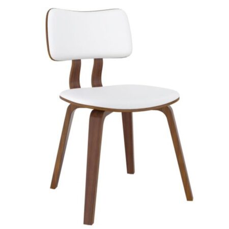 Zuni Side Chair In White Faux Leather And Walnut