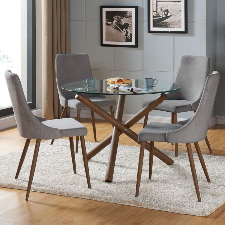 Rocca/Cora 5pc Dining Set In Walnut With Grey Chair - Image 2