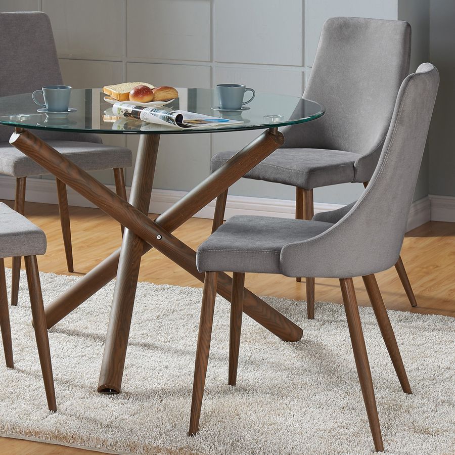 Rocca/Cora 5pc Dining Set In Walnut With Grey Chair - Image 5