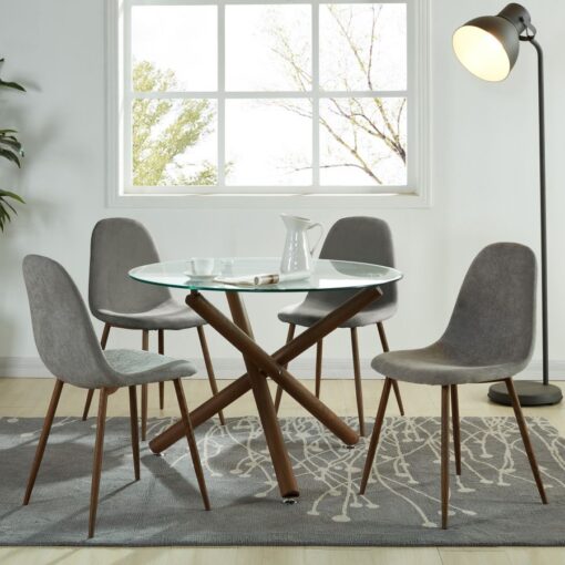 Rocca/Lyna 5pc Dining Set In Walnut With Grey Chair