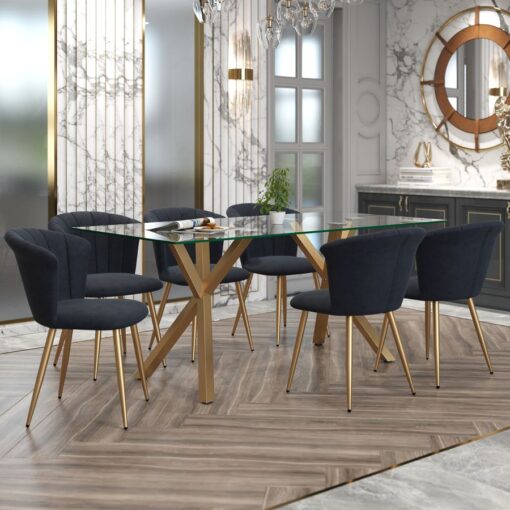 Alternative view of Stark/Orchid 7pc Dining Set In Aged Gold With Black Chair