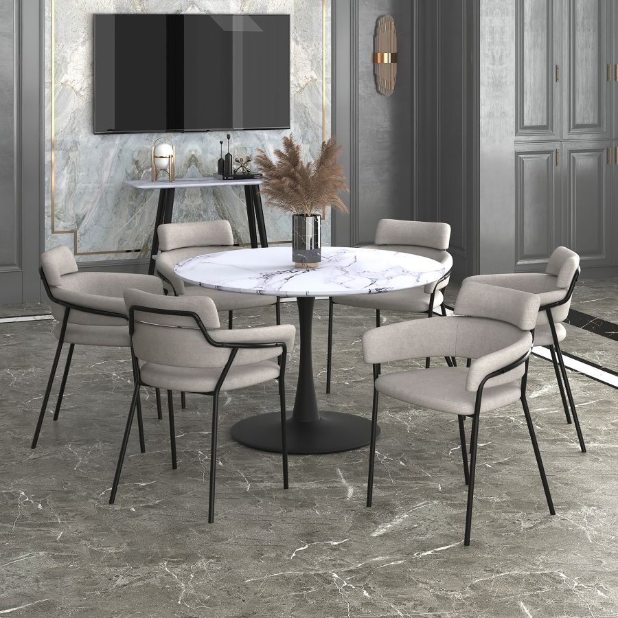 Zilo/Axel Large 7pc Dining Set In Black With Grey Chair - Image 2